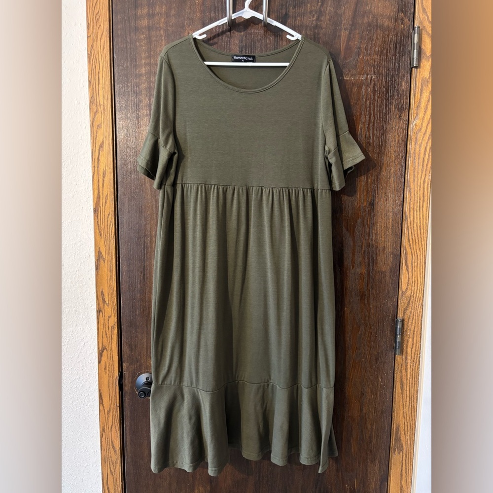 Romantic Hut Olive Green Midi Dress
